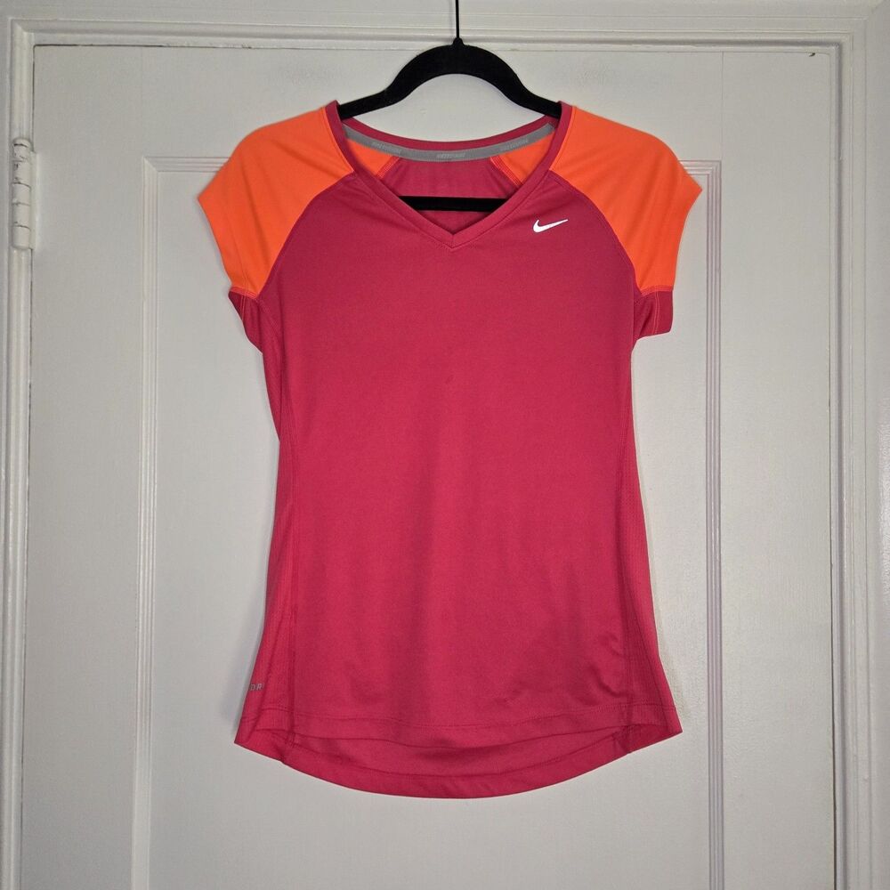 Nike Womens Running Shirt Top Size Small Pink Orange Dri Fit